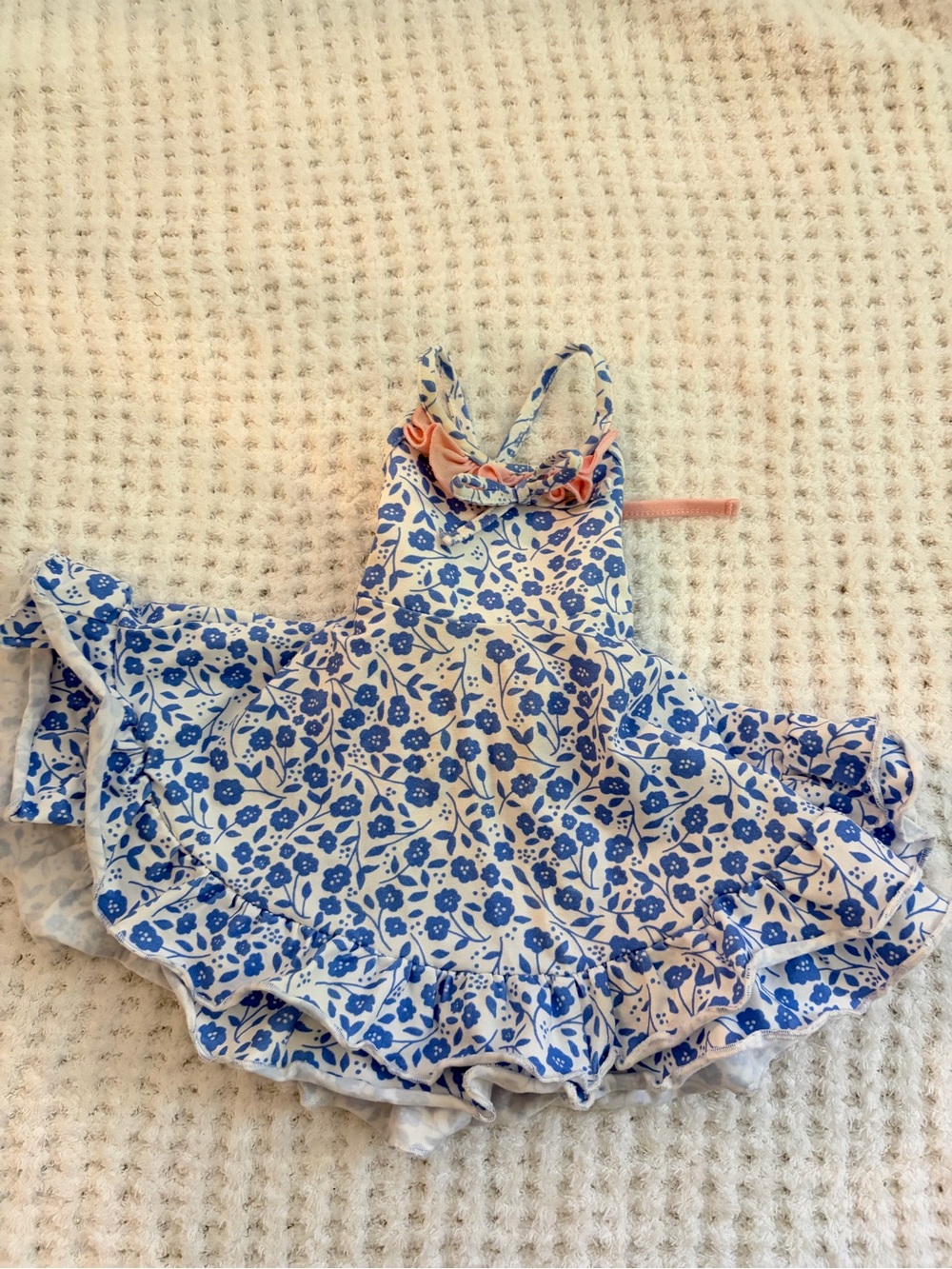 SweetHoney Cream and Blue Baby Girl Ruffled Bottoms